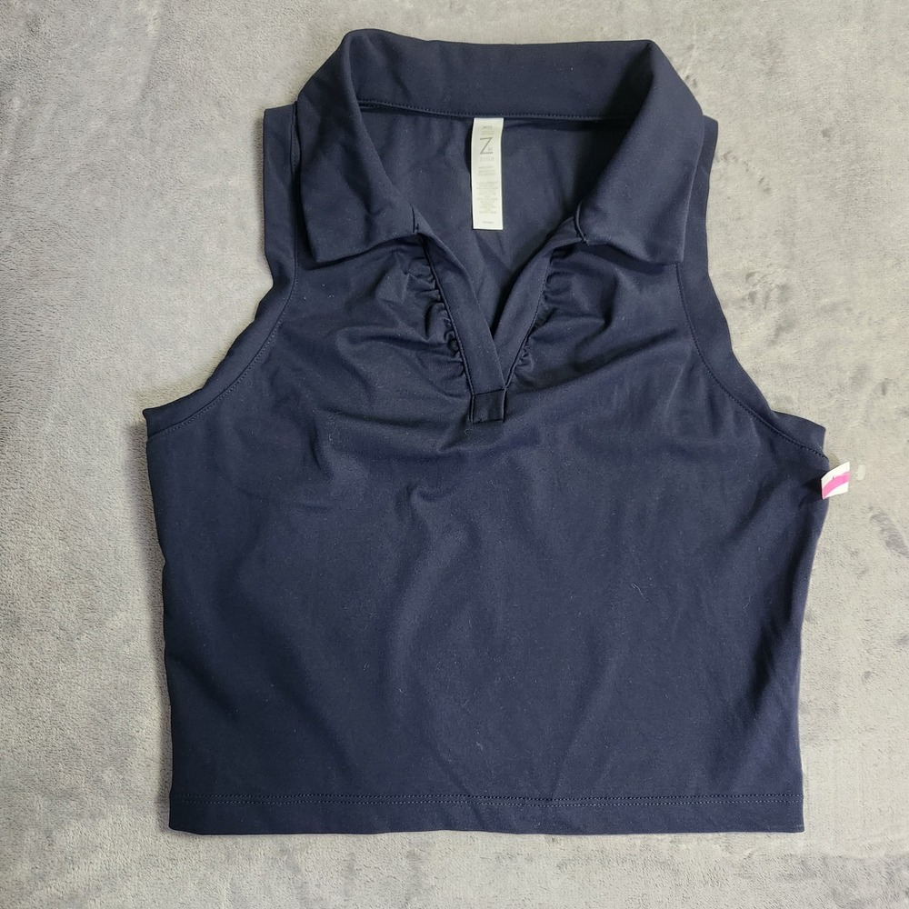 New Z by Zella Navy Blue Sleeveless Polo Tank Crop Top XS Athleisure Activewear